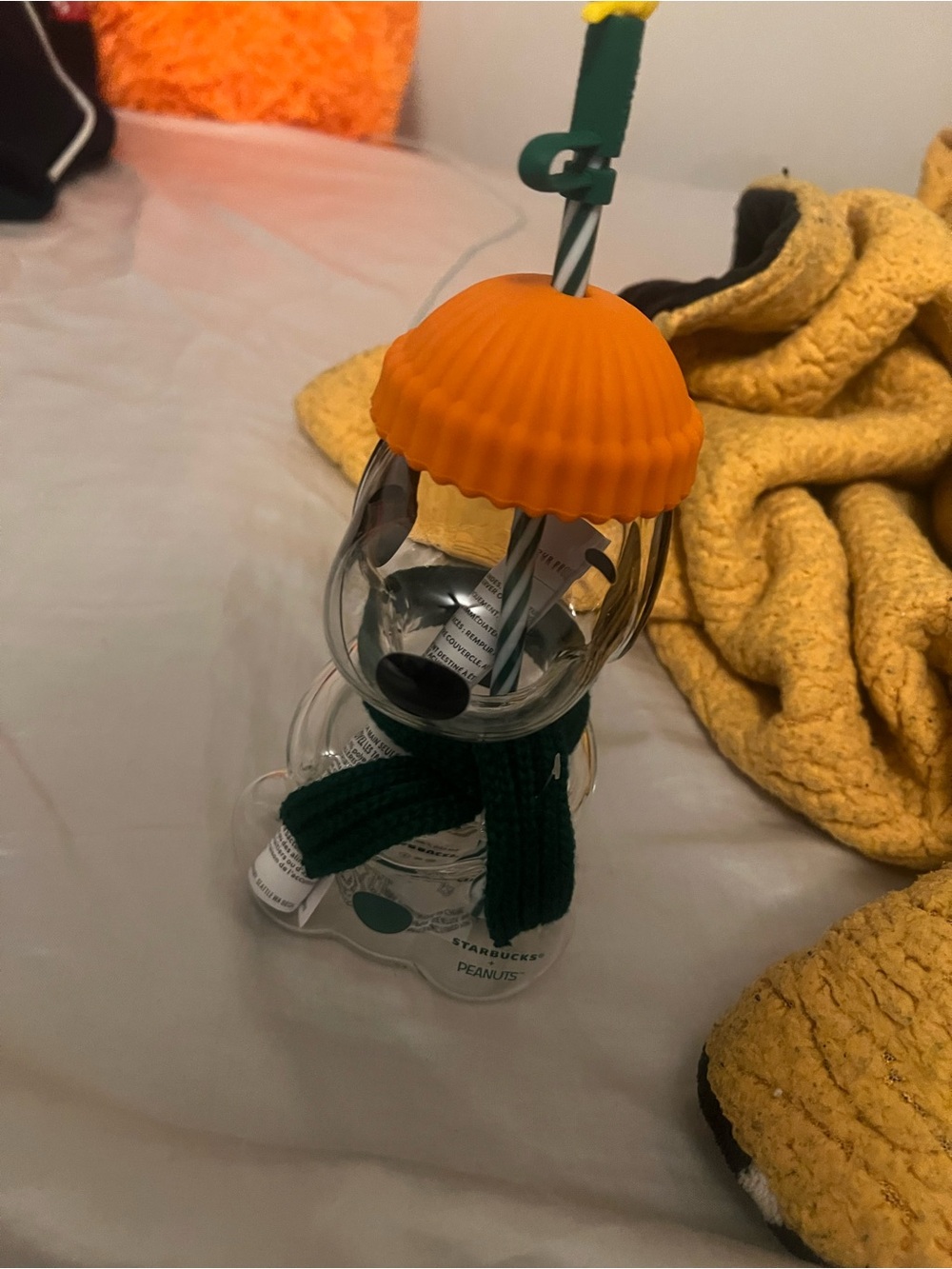 Starbucks X Snoopy Tumbler with Orange Beanie and Green Scarf